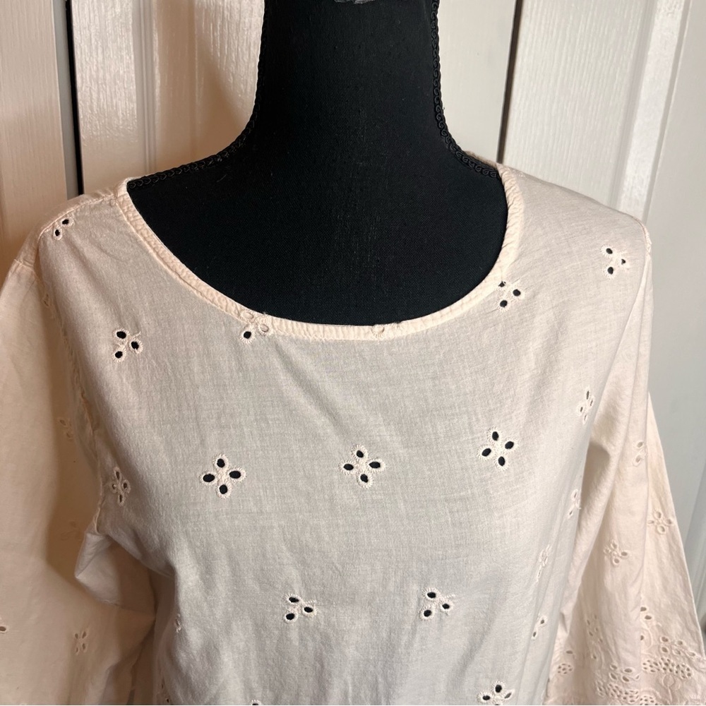 Valentina Naldi Italy Ivory Blush Eyelet Blouse Sz S Peplum Top Cottagecore Boho - Picture 3 of 9